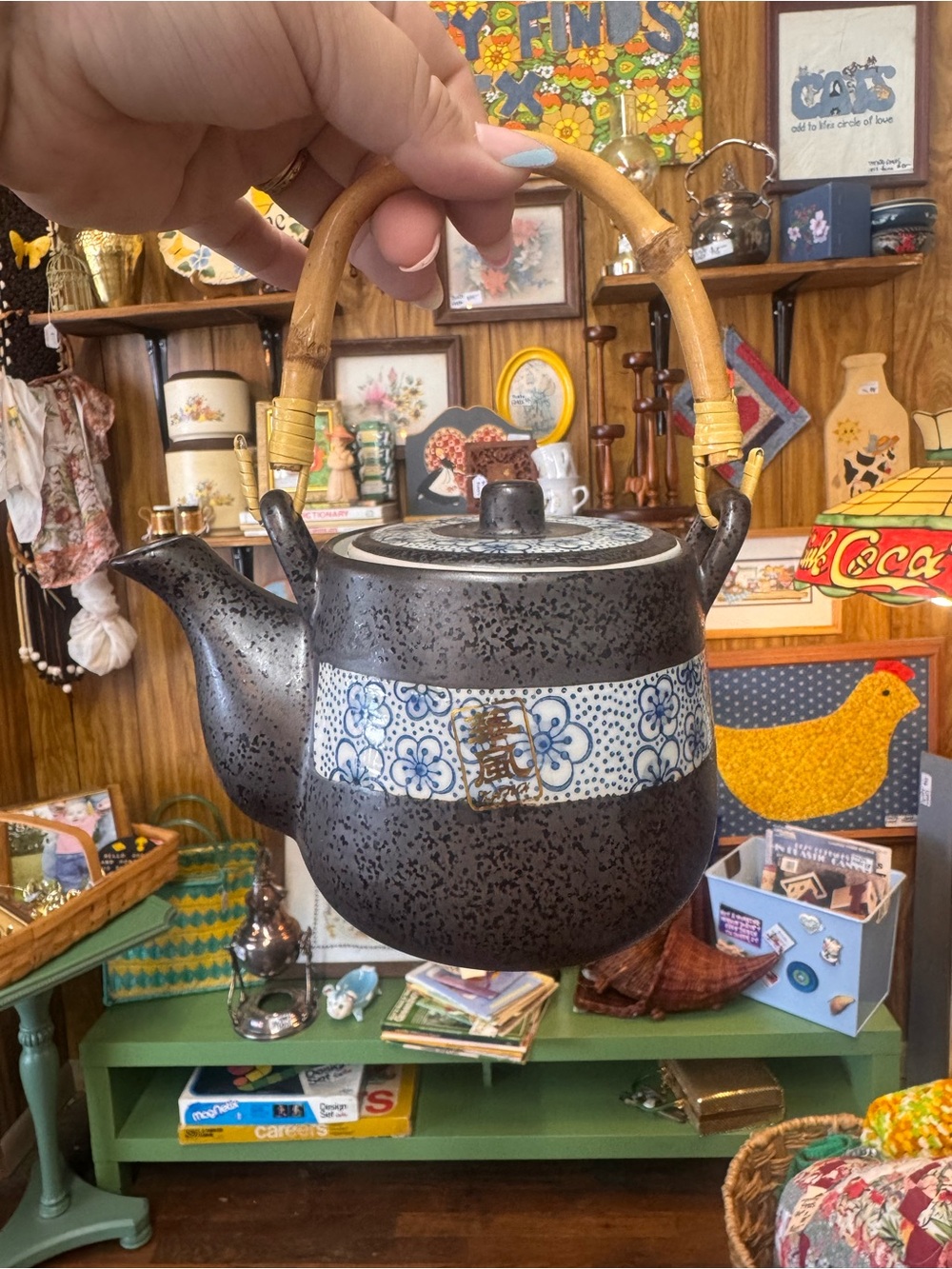 Ebros Japanese Design Cherry Petals Charcoal Grey Ceramic Tea Pot